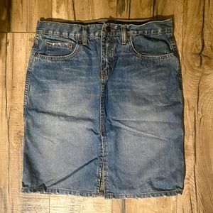 American Eagle Distressed Blue Denim Knee-Length Front Slit Skirt Size 6